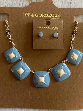 1st & Gorgeous by CAROLEE Blue Statement Necklace and Stud Earrings Set NEW